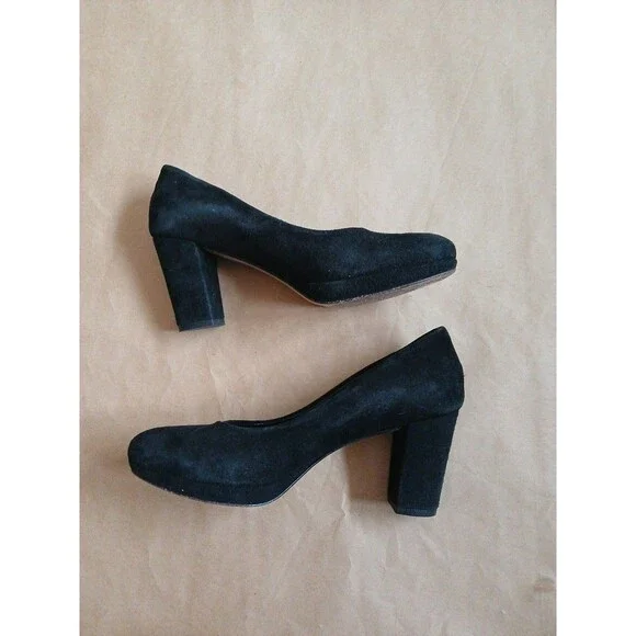 Lavorazione Artigiana Round Toe Heels Womens EU 38 US 7.5 Black Suede Preppy - Picture 2 of 9